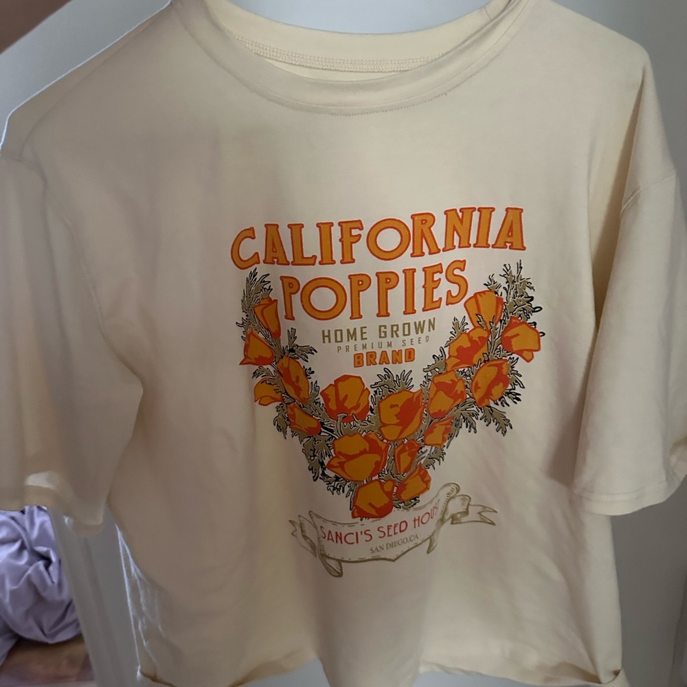 California Poppies Graphic Tee - Cream with Orange Print